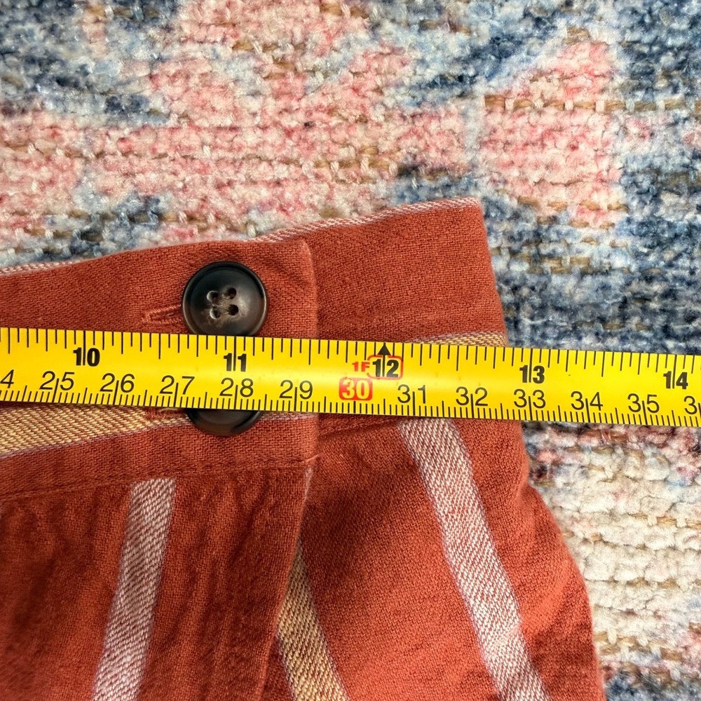 Madewell Rust Orange Striped Linen Blend Faux Wrap Midi Skirt with Pockets XS - Picture 8 of 11